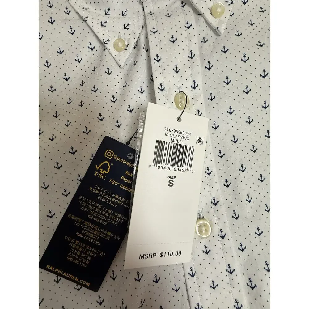 Polo Ralph Lauren Men's Anchor Nautical Print Button Down Shirt Sz S Slim NWT